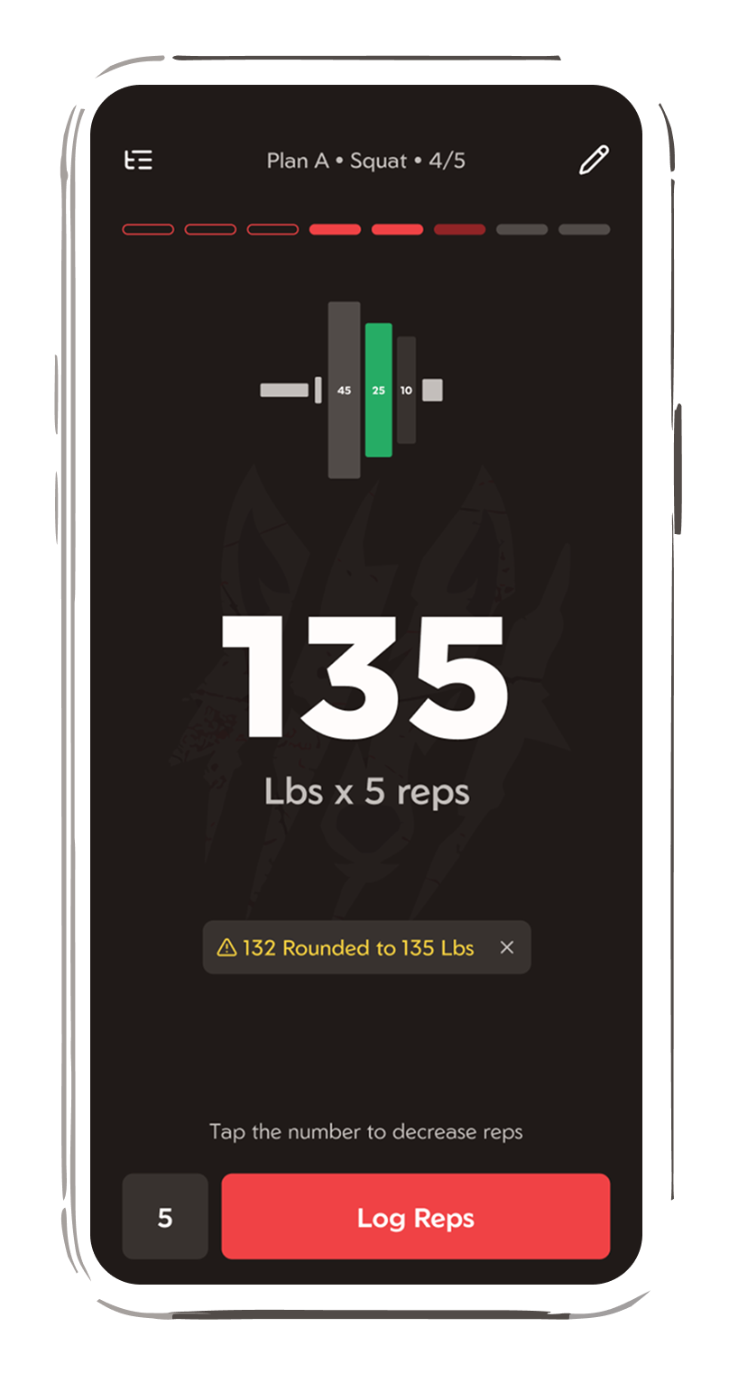 WolfSet on Android: logging a set at 135 lbs for 5 reps